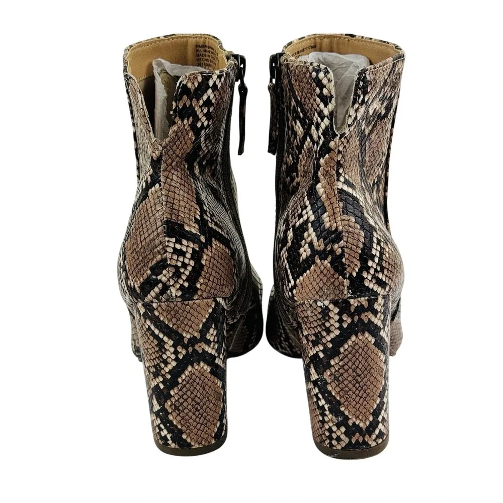 Womens Snakeskin Print Pointed‎ Toe Block Heel Ankle Boots Brown 9